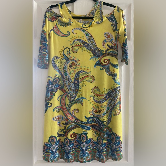 Watermelon cold shoulder, 3/4 sleeves, with pockets, fun print midi dress. - Picture 1 of 6